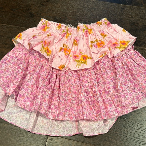 LoveShackFancy Dresses & Skirts - Pink Floral Loveshackfancy Ruffle Mini Skirt